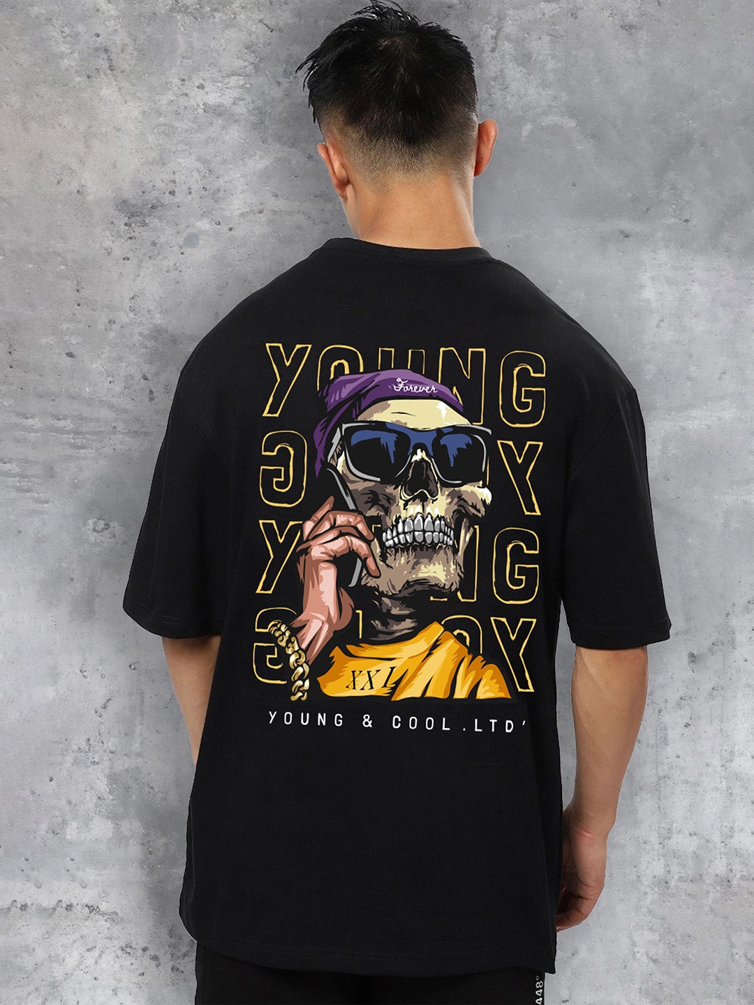 

fanideaz Men Graphic Printed Round Neck Cotton Oversized T-shirt, Black