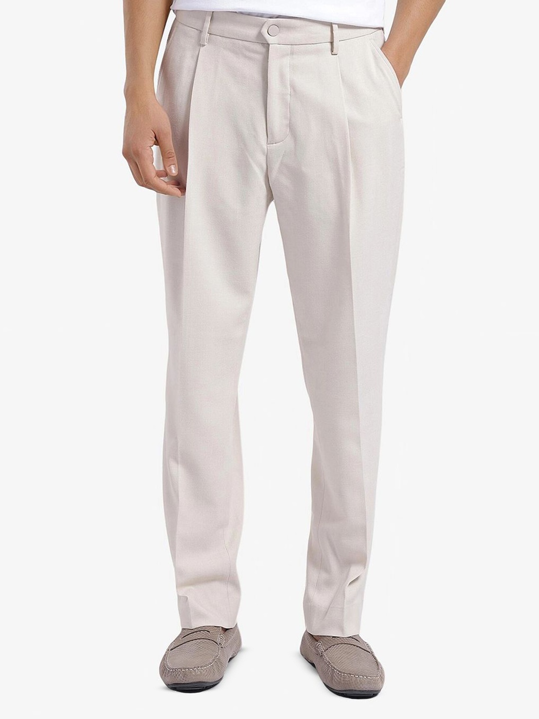 

RARE RABBIT Men Loose Fit Mid-Rise Trousers, Off white
