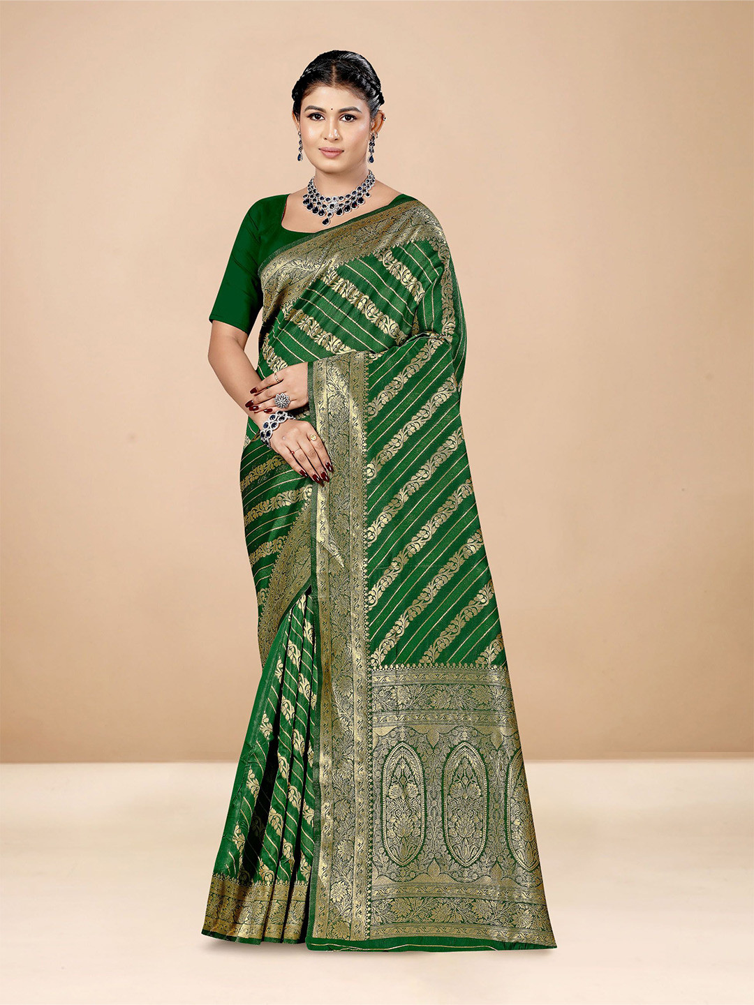 

Anouk Ethnic Motifs Zari Art Silk Banarasi Saree, Green