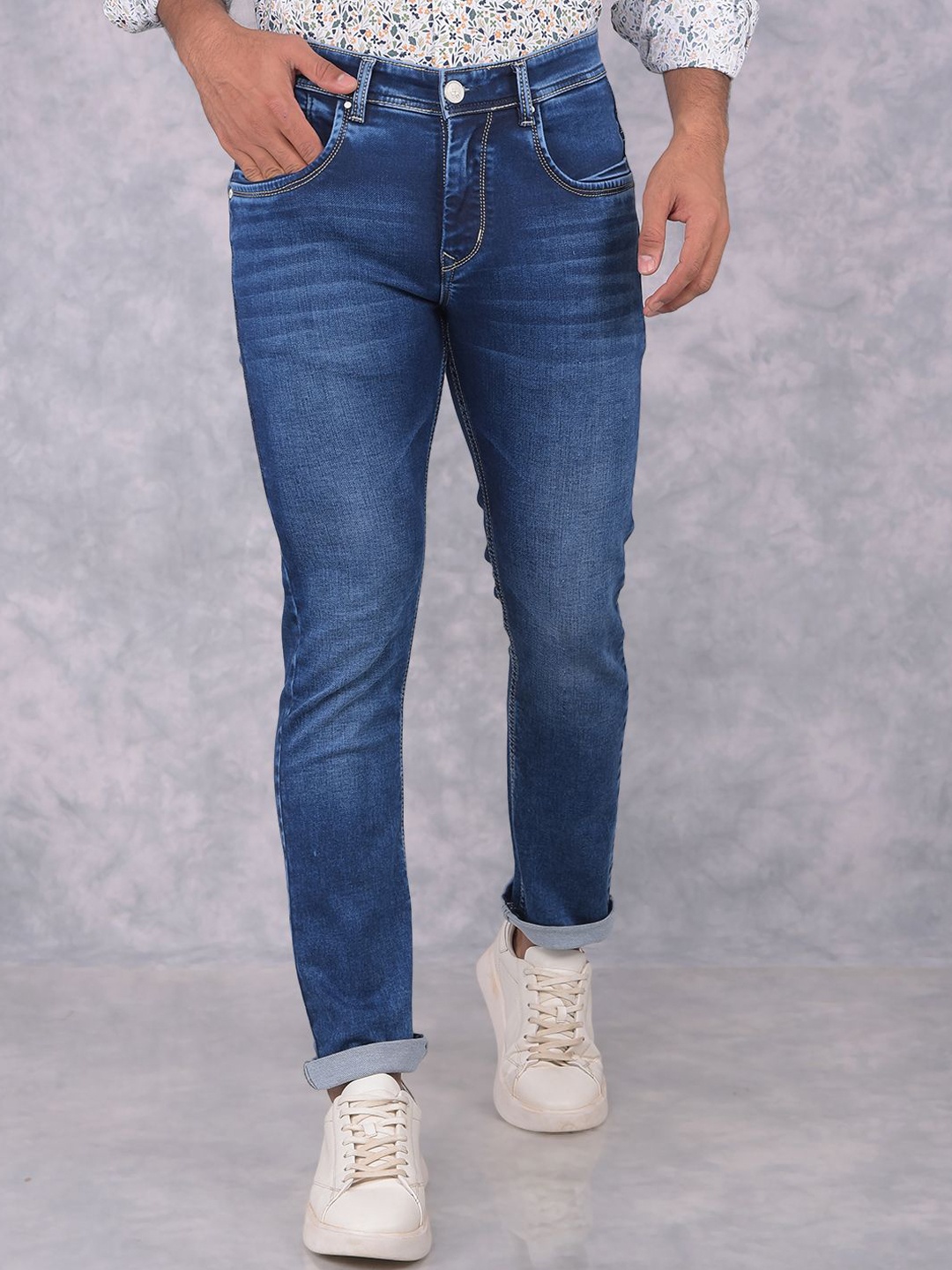 

Crimsoune Club Men Slim Fit Heavy Fade Stretchable Jeans, Blue