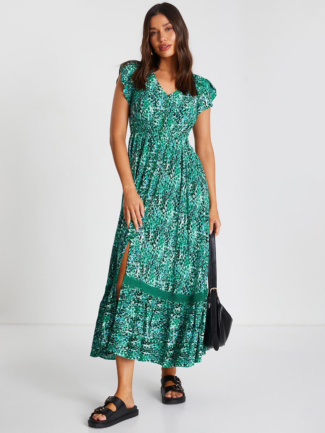 

QUIZ Animal Printed Maxi Dress, Green