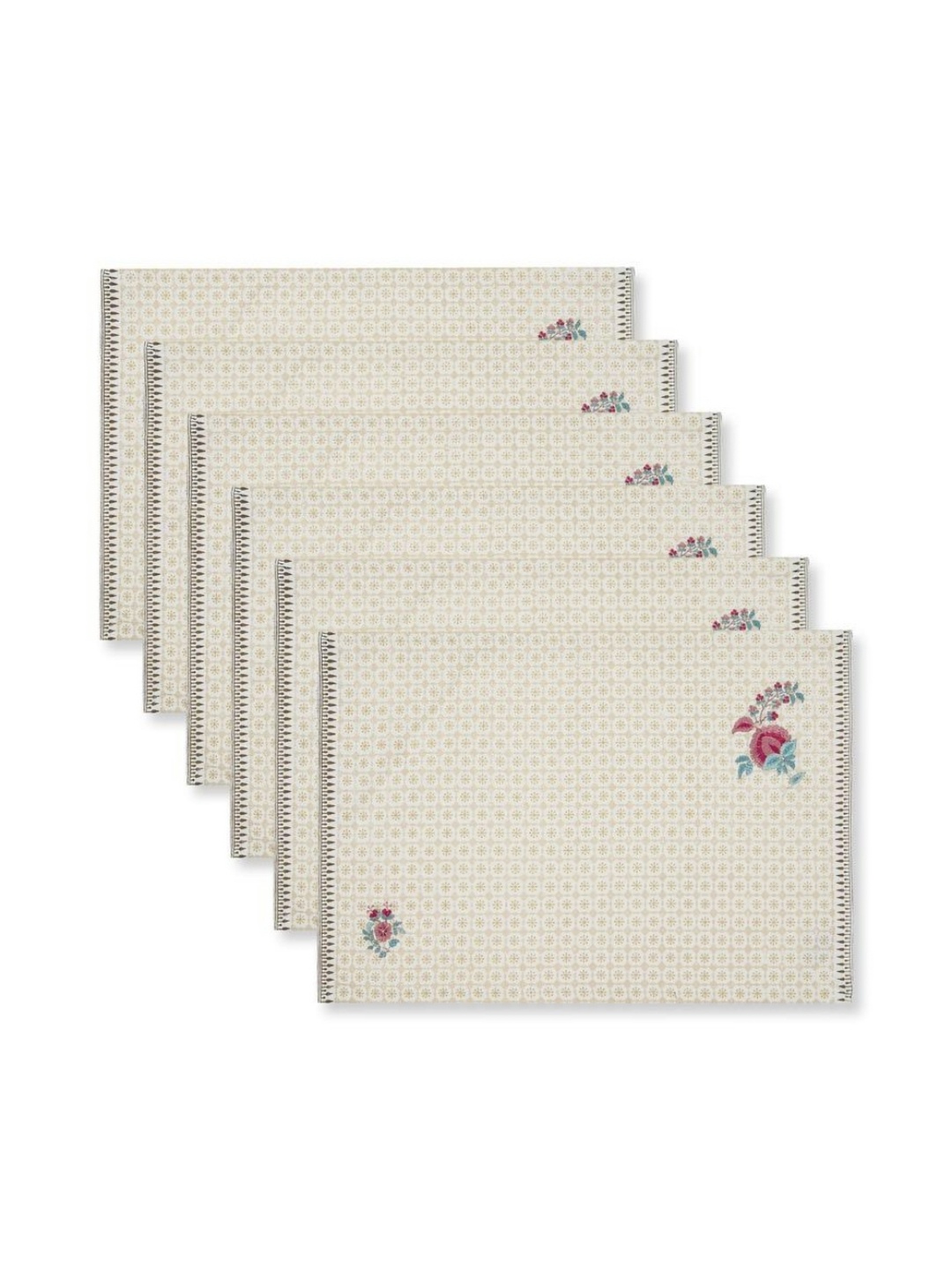 

Fabindia Luxe 6 Pieces Off White & Red Embroidered Cotton Table Placemats