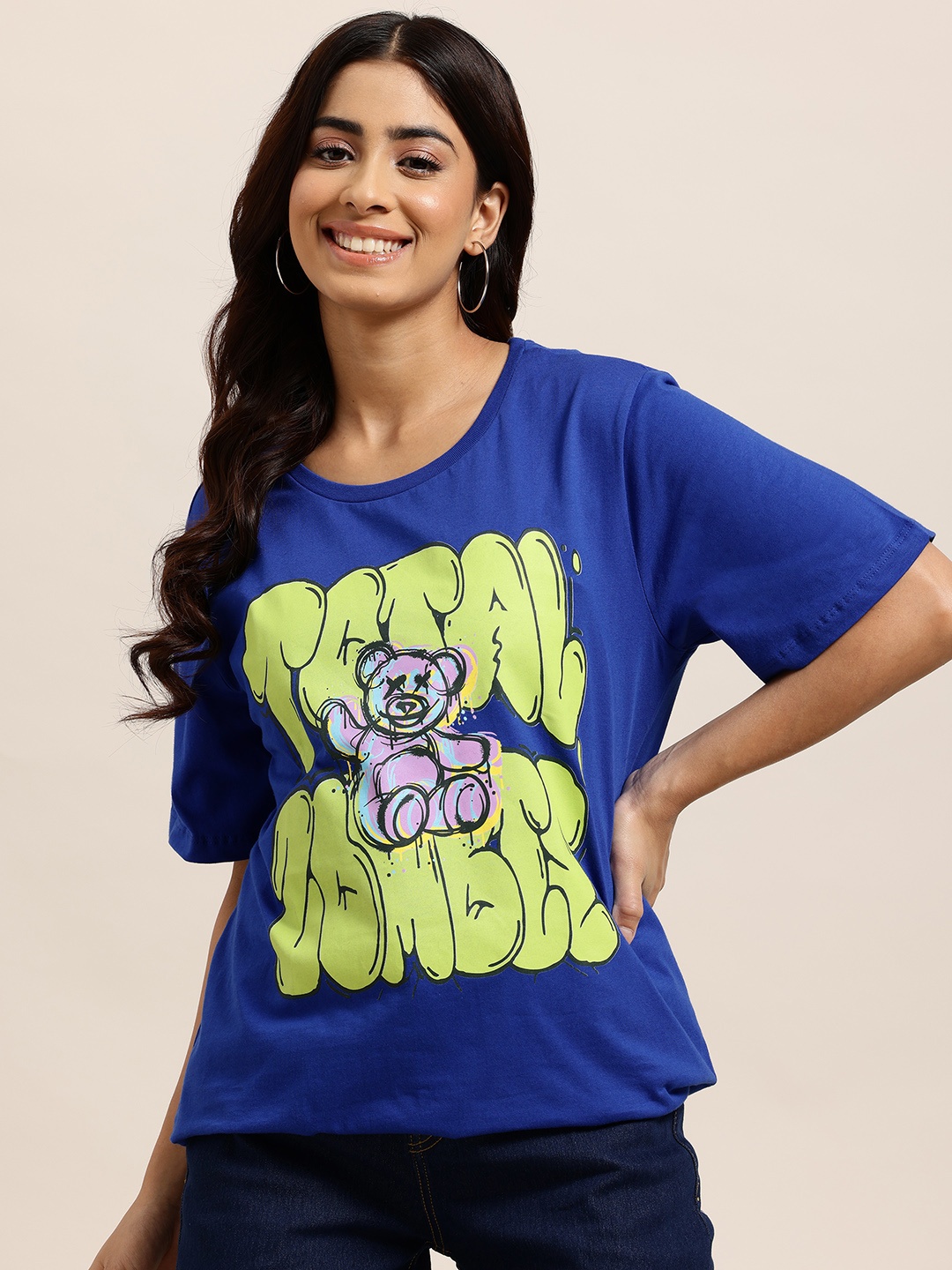 

HERE&NOW Printed Pure Cotton T-shirt, Blue