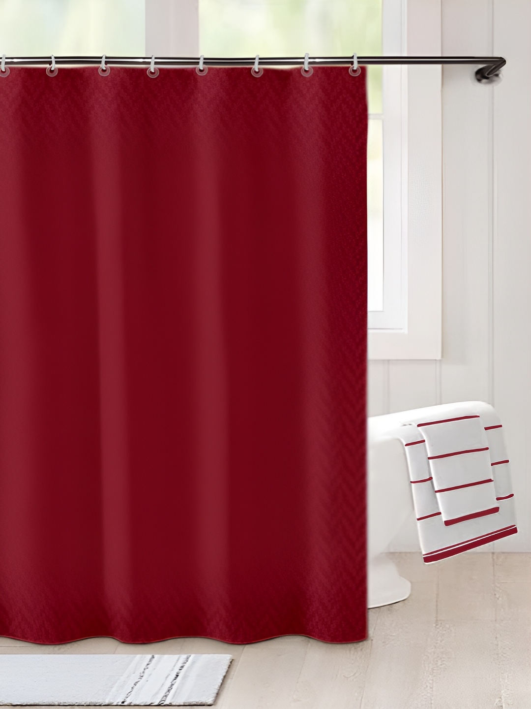 

Lushomes Maroon Chevron Self Design Shower Curtain