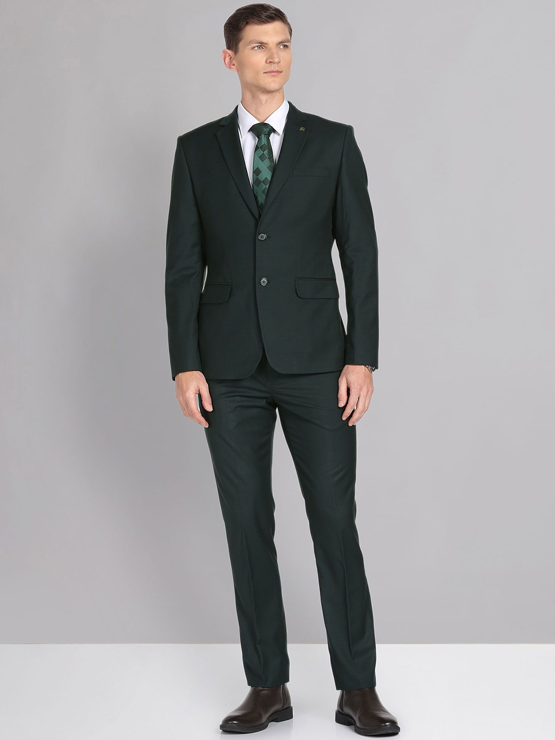 

AD By Arvind Men Single-Breasted Two-Piece Formal Suit, Green