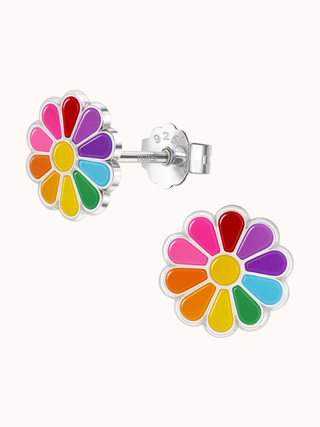 

HighSpark 925 Silver Daisy Rainbow Flower Enamel Studs