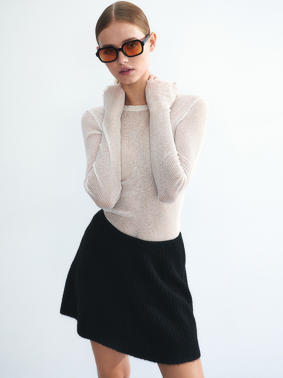 

H&M Women Rib-Knit A-Line Mini Skirts, Black