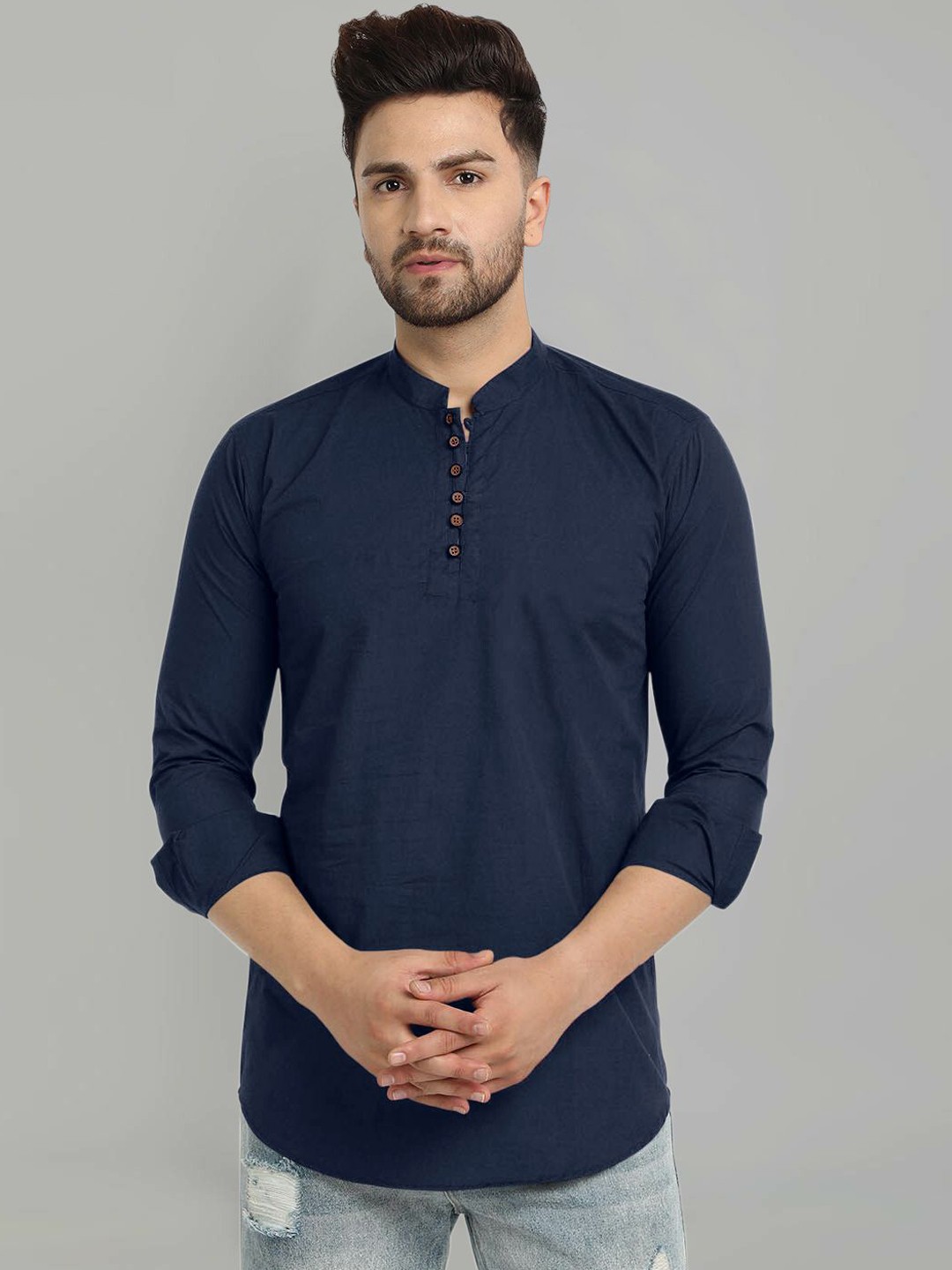 

FINIVO FASHION Mandarin Collar Straight Kurta, Navy blue