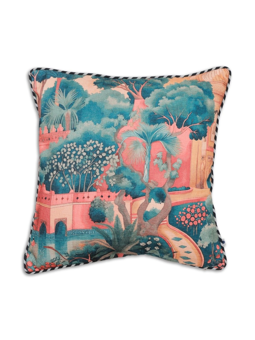 

ONSETHOMES Jashn Green & Pink Ethnic Motifs Velvet Square Cushion Cover