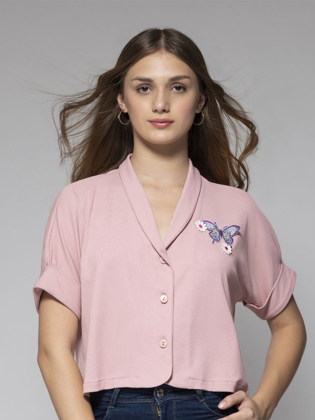 

SHAYE Self-Design Short Sleeves Opaque Casual Shirt, Pink