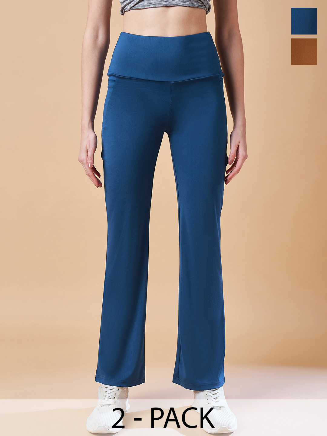 

COLOR CAPITAL Pack Of 2 Mid-Rise Flared Gym Tights, Blue