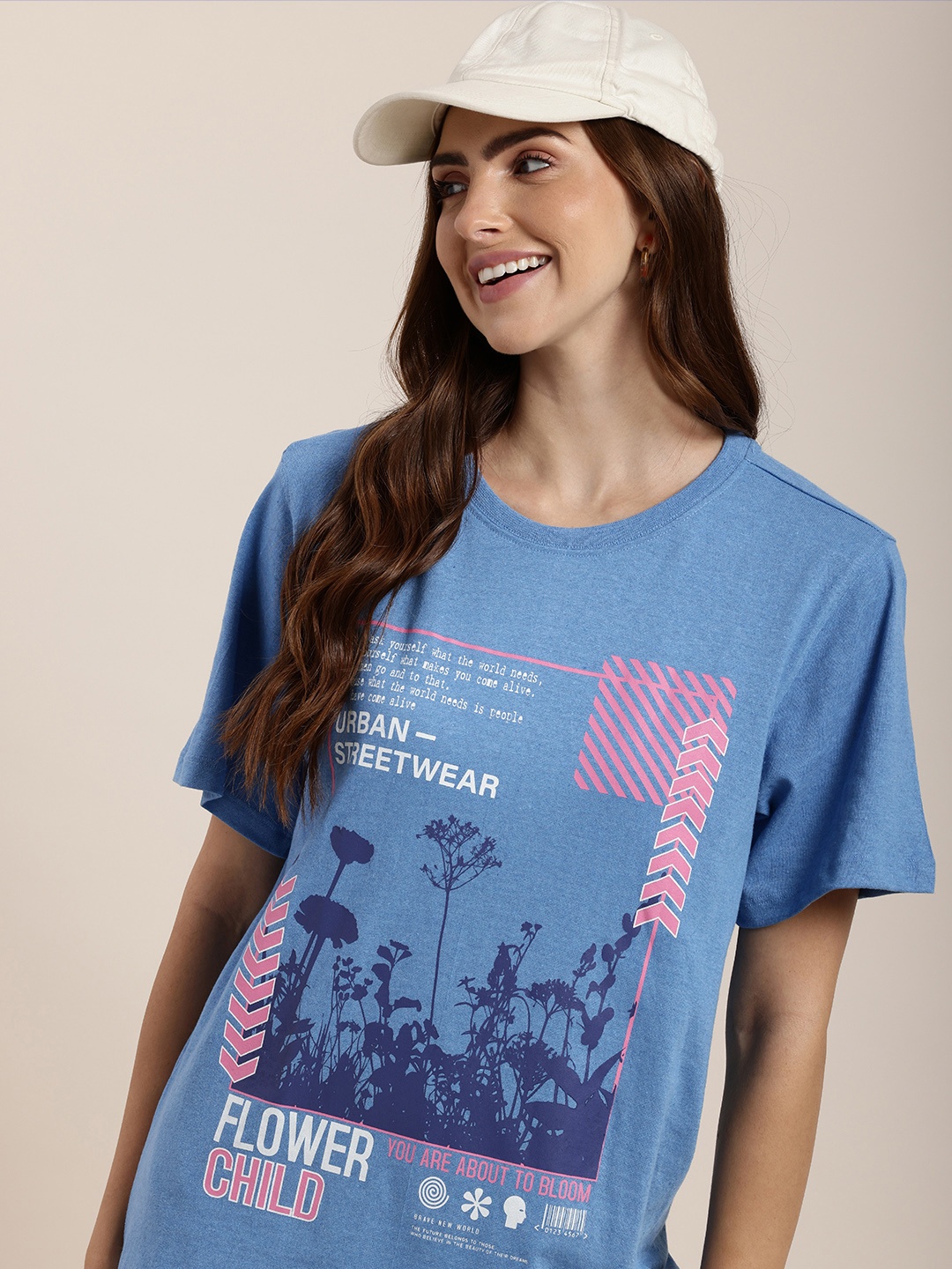 

HERE&NOW Graphic Printed Casual T-shirt, Blue