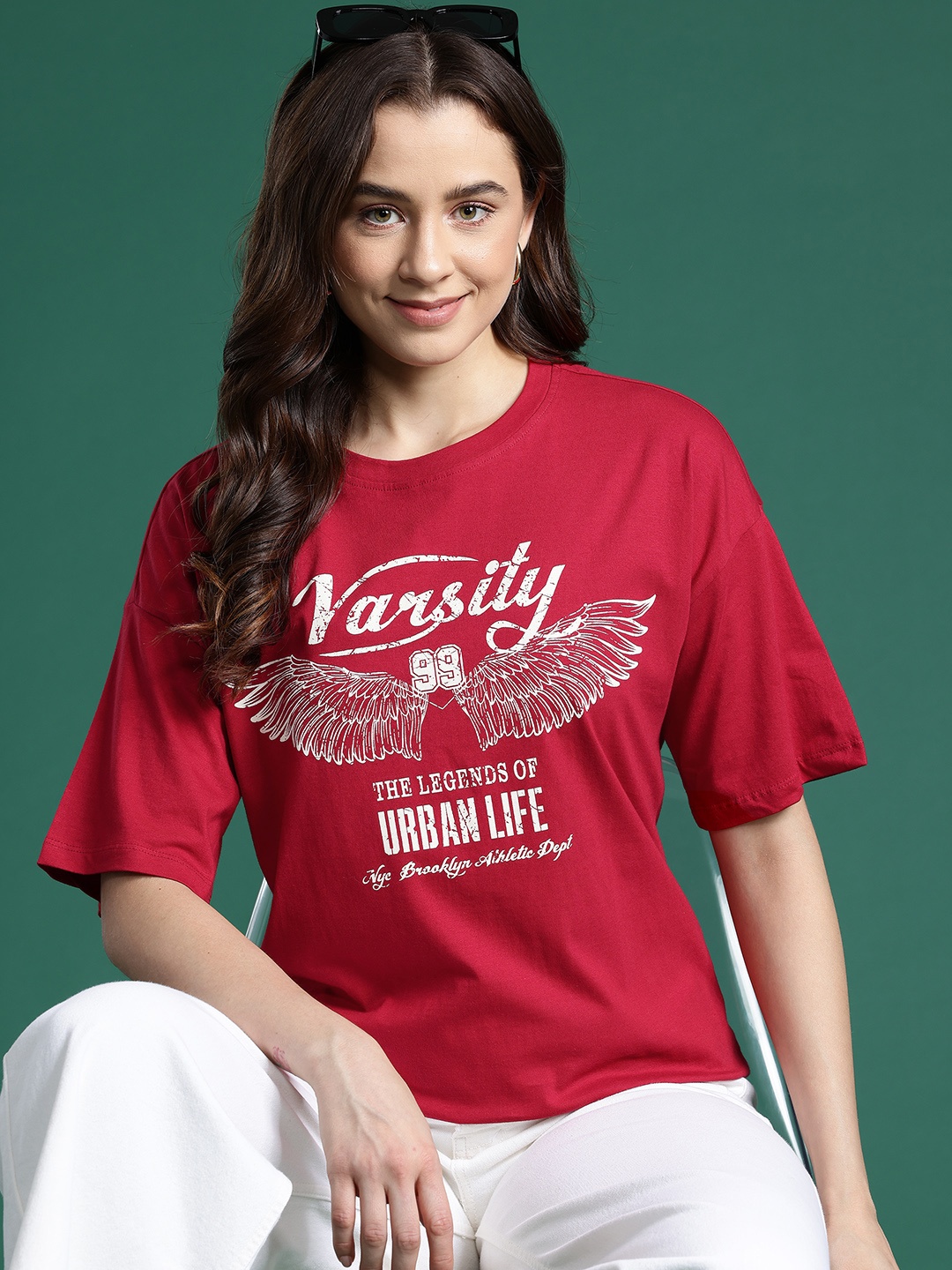 

DressBerry Women Printed Pure Cotton T-shirt, Red
