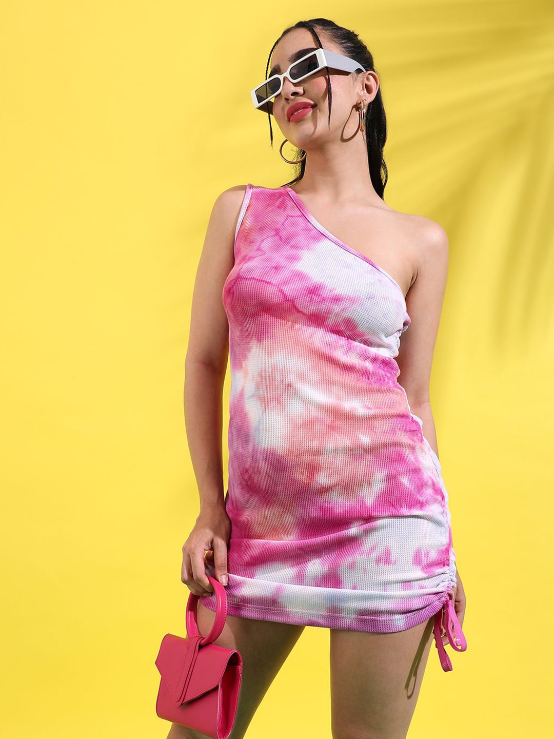 

PINACOLADA Women Cotton Tie and Dye A-Line Mini Dress, Pink