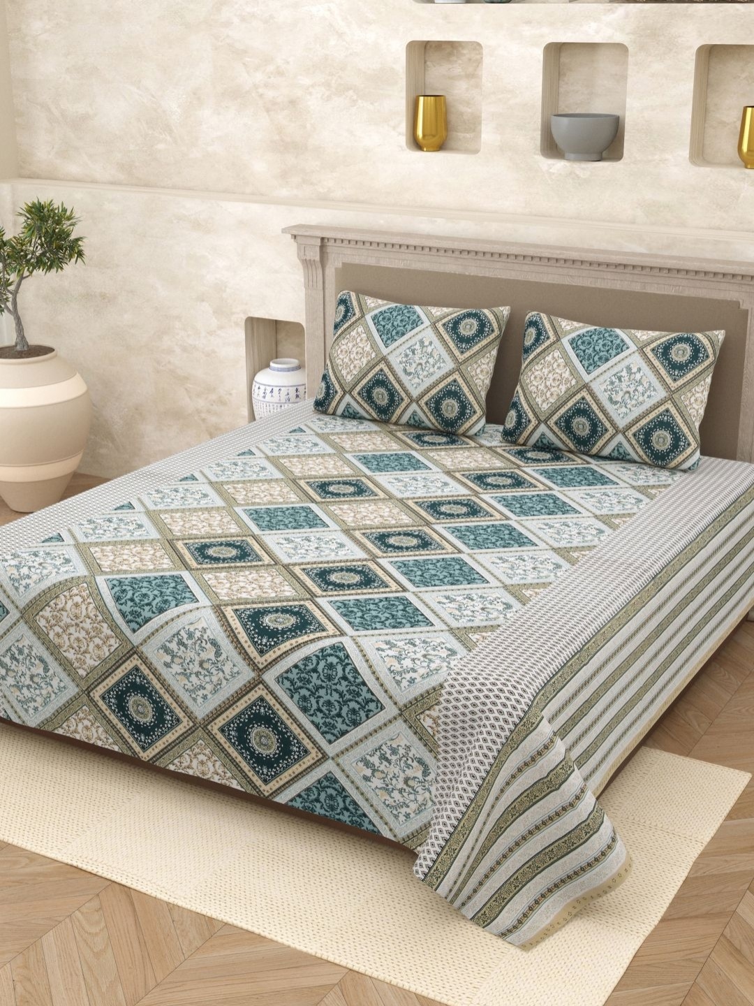 

Homez Sparrow Elegant Selection 210 TC Pure Cotton Queen Bedsheet Set- 2.20 m x 2.65 m, Beige