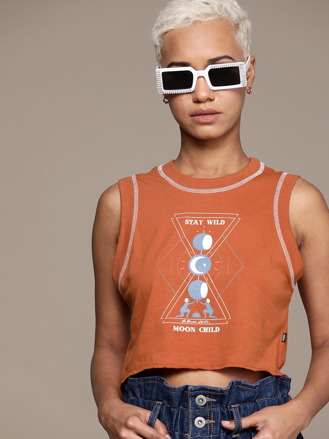 

The Roadster Lifestyle Co. Printed Cropped Tank T-shirt, Rust