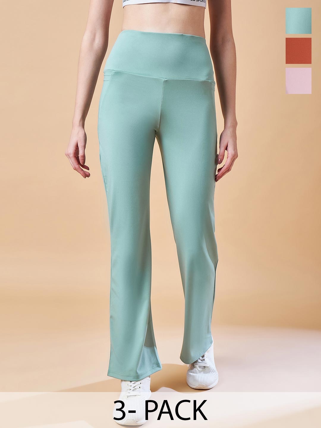 

COLOR CAPITAL Women Pack of 3 High Rise Ankle-Length Sports Gym Tights, Sea green
