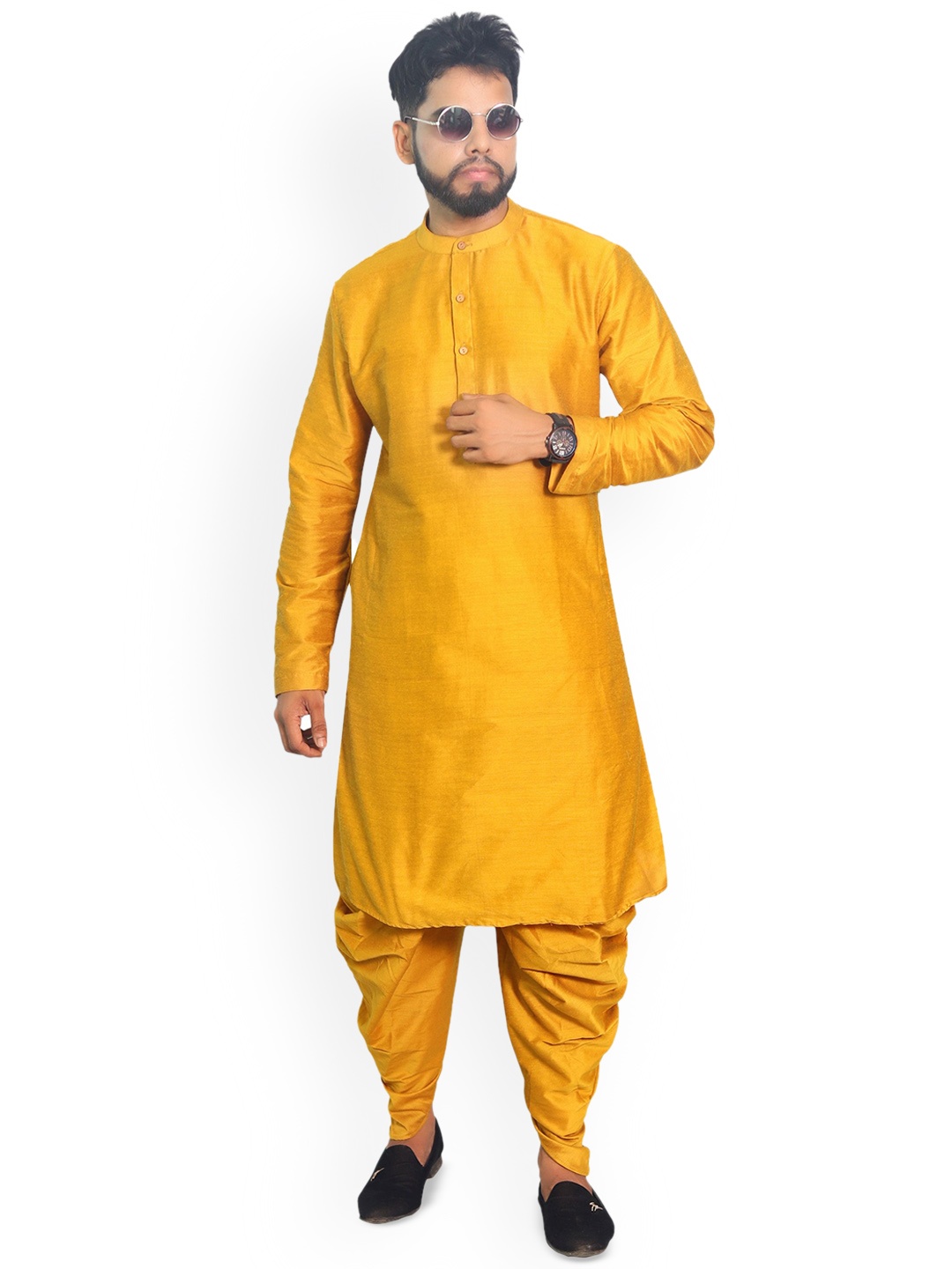 

House of Aqss Band Collar Straight Kurta, Yellow