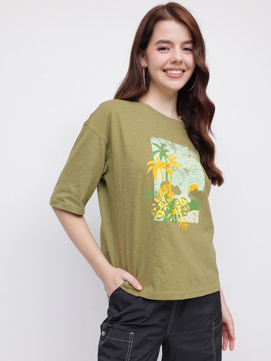 

DressBerry Palm Paradise Printed T-shirt, Olive