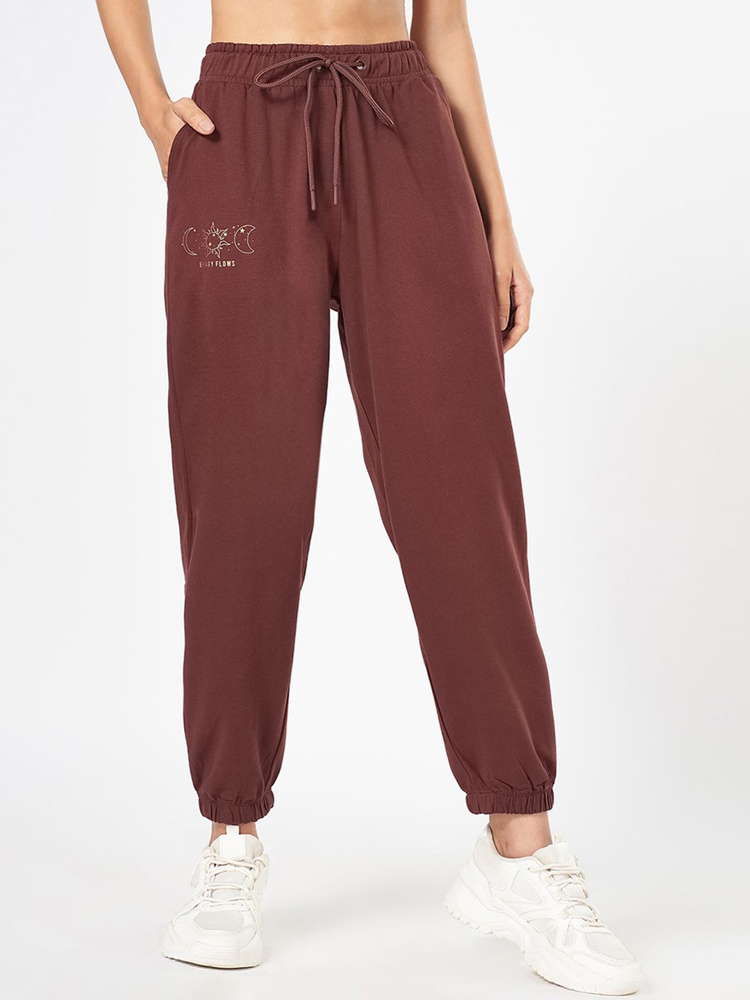 

Ajile by Pantaloons Women Printed Pure Cotton Relaxed-Fit Mid-Rise Joggers, Brown