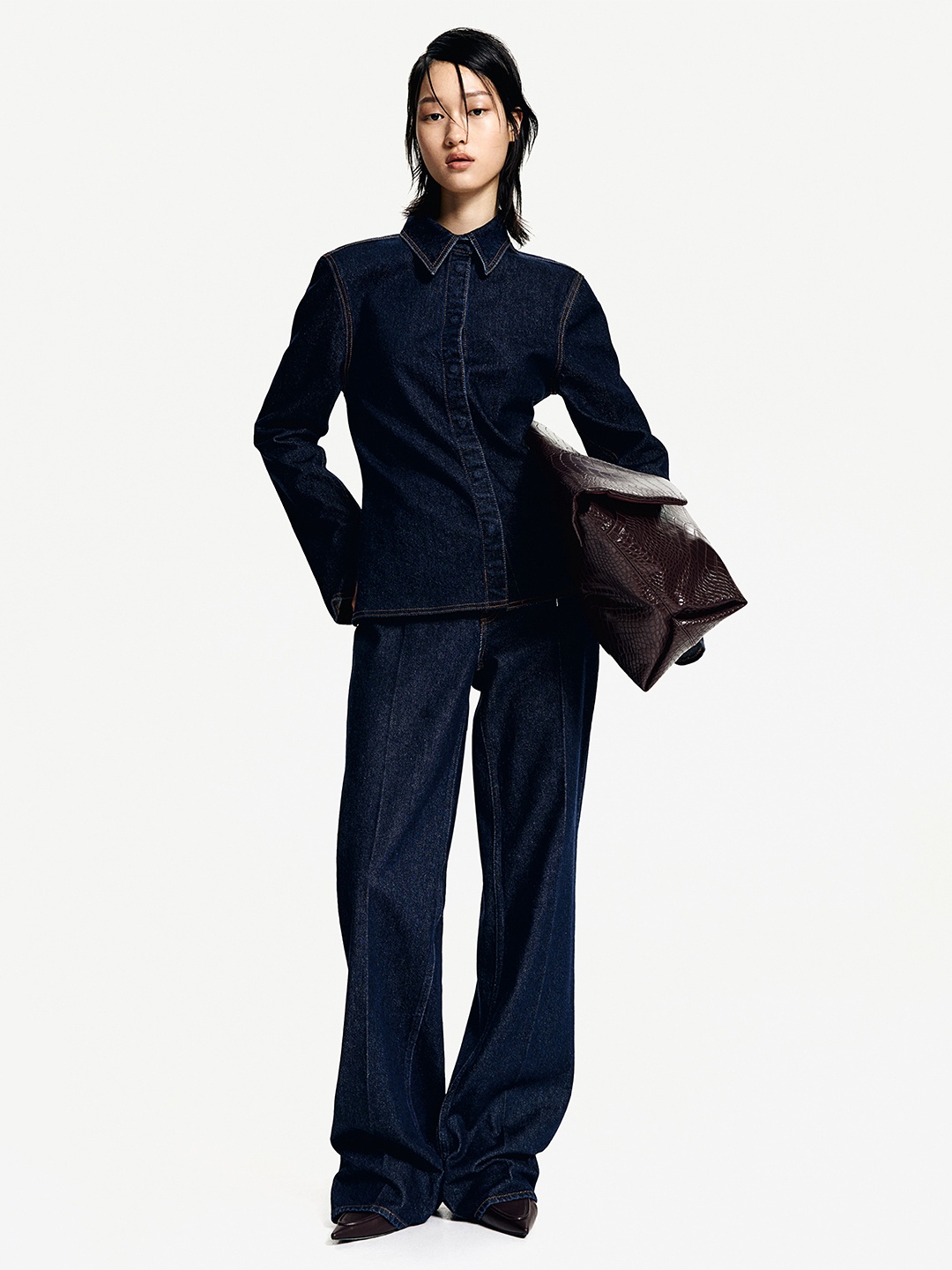 

H&M Waisted Denim Shirt, Blue
