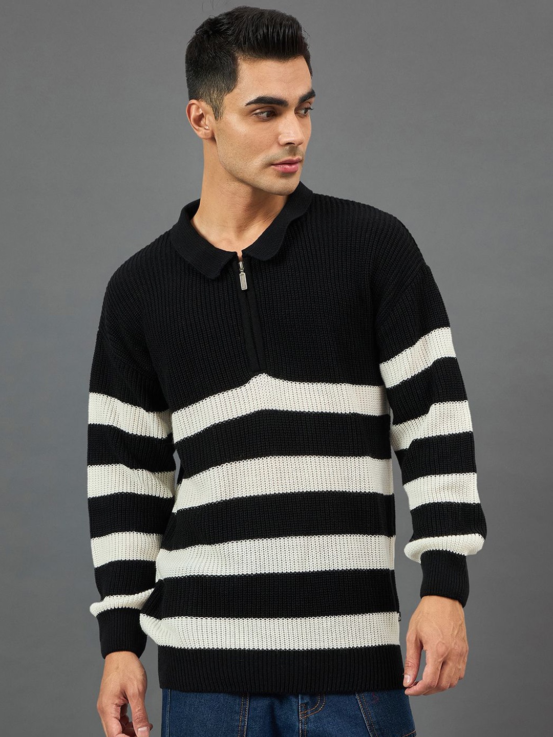 

Club York Men Striped Pullover, Black
