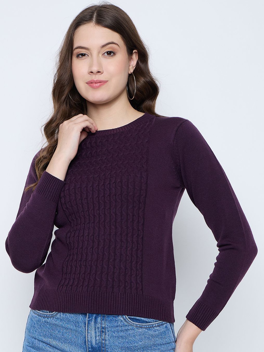 

Knitstudio Women Cable Knit Woollen Pullover, Mauve