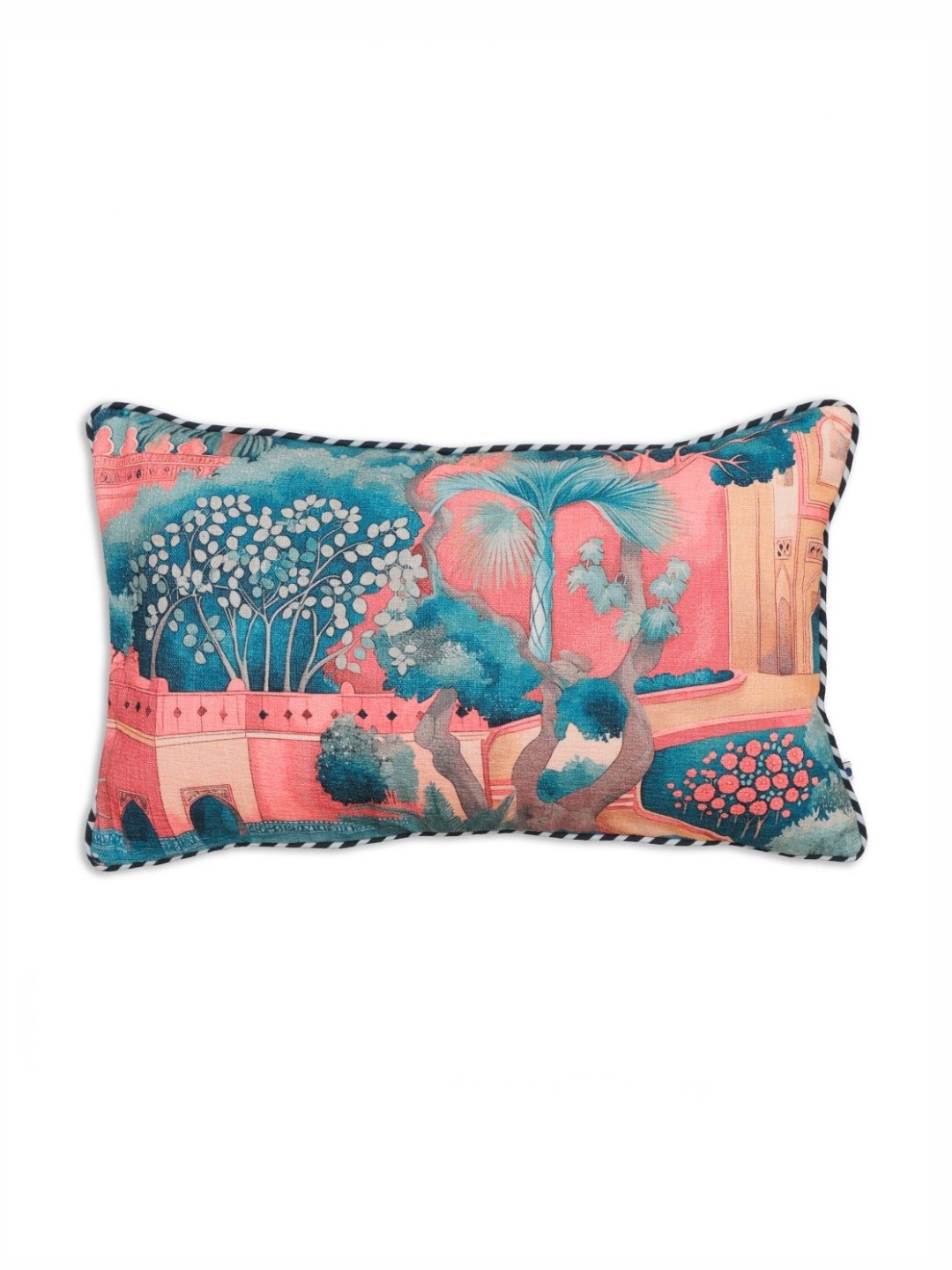 

ONSETHOMES Jashn Green & Pink Floral Velvet Rectangle Cushion Cover