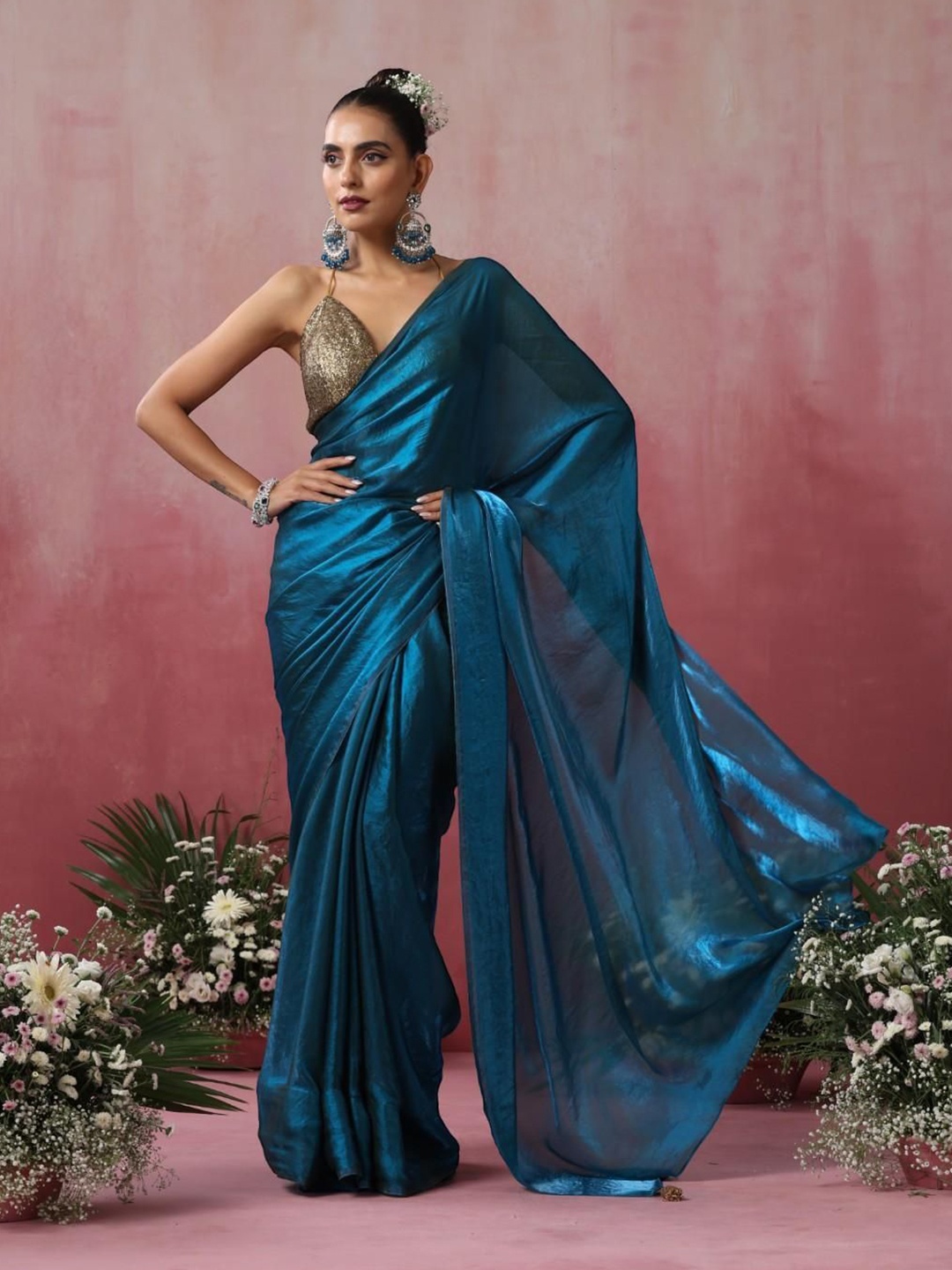 

Swtantra Satin Saree, Blue