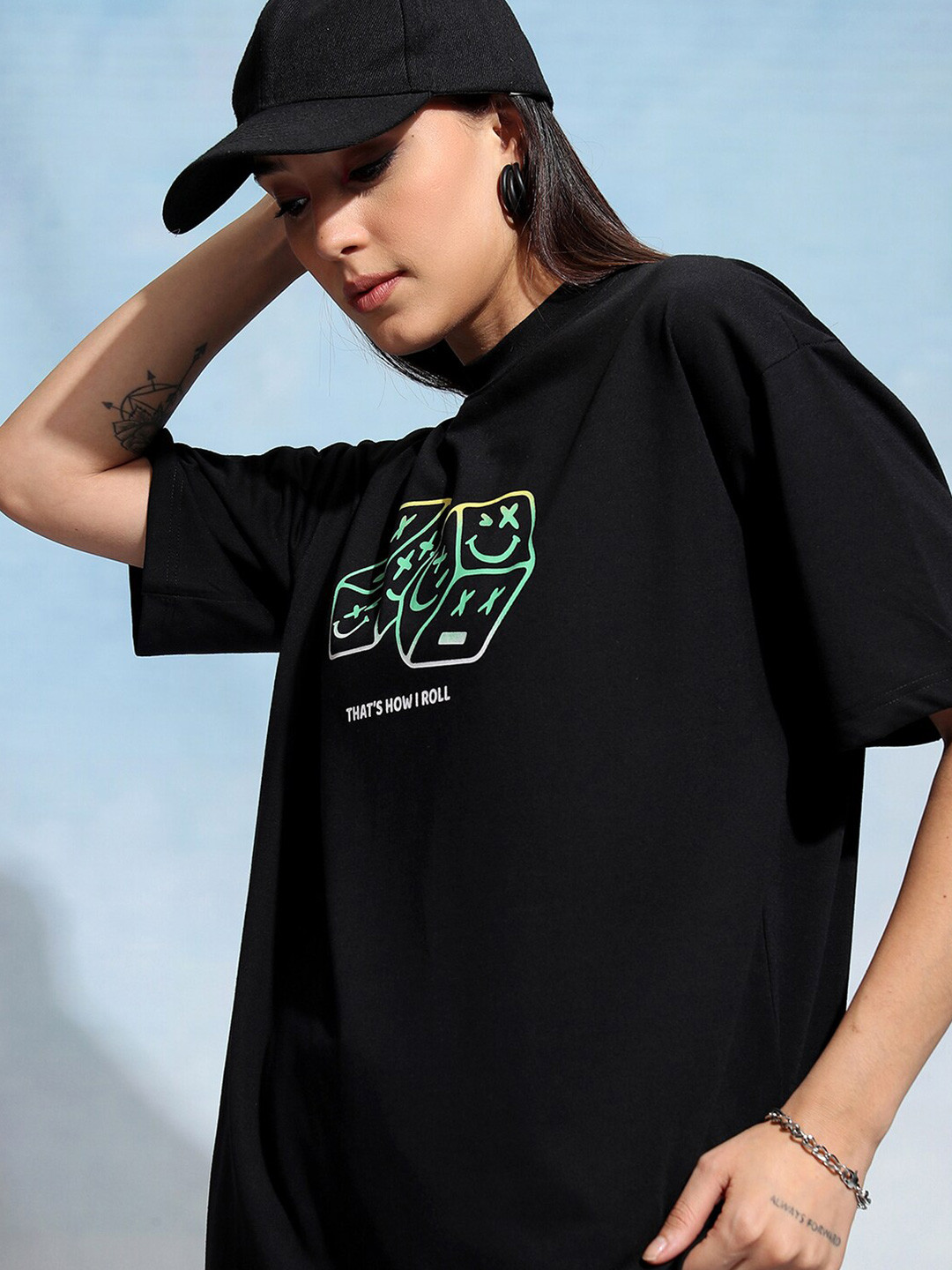 

Tokyo Talkies Women Graphic Printed Oversized T-shirt, Black