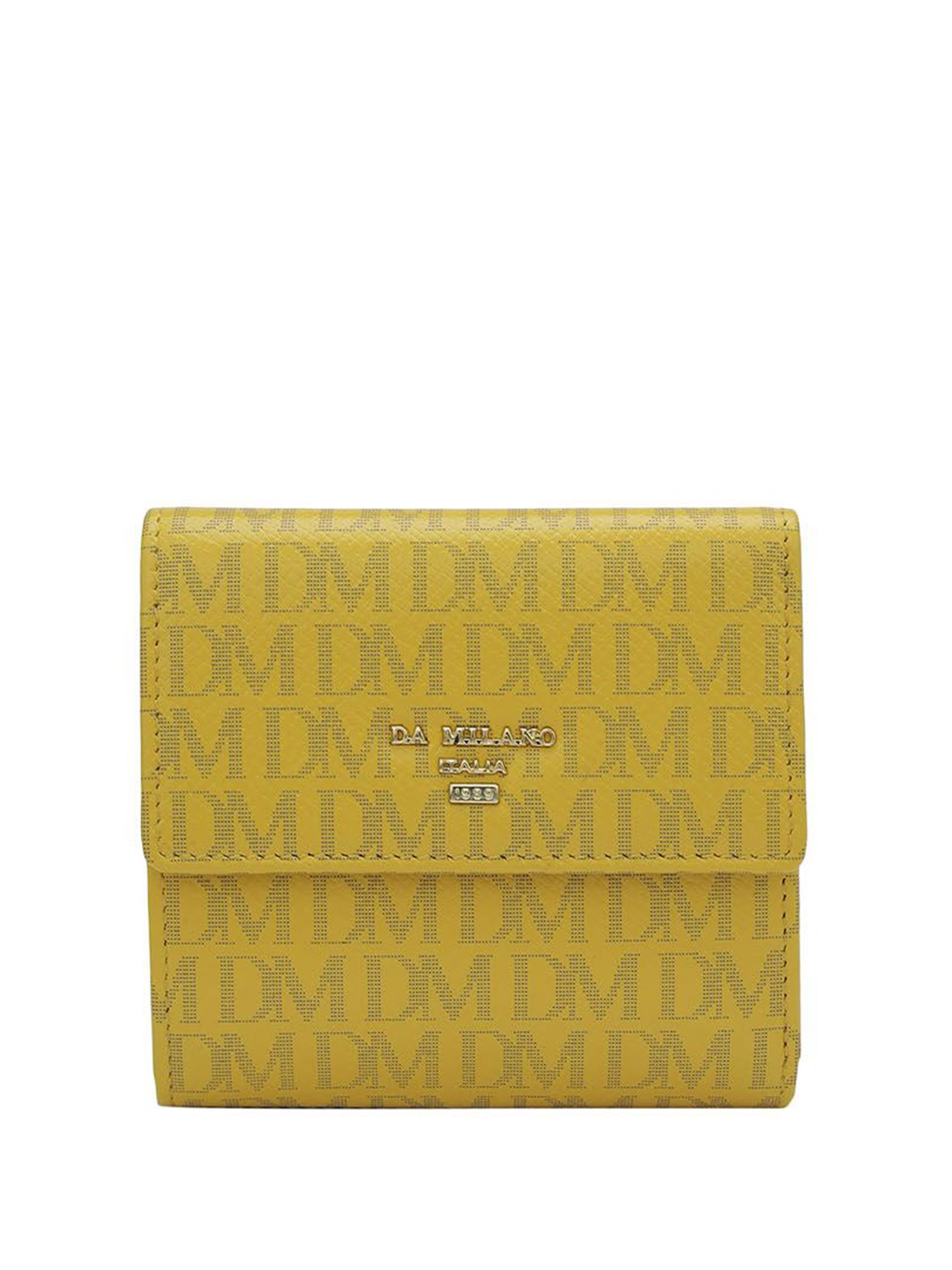 

Da Milano Women Typography Textured Leather Three Fold Wallet, Yellow