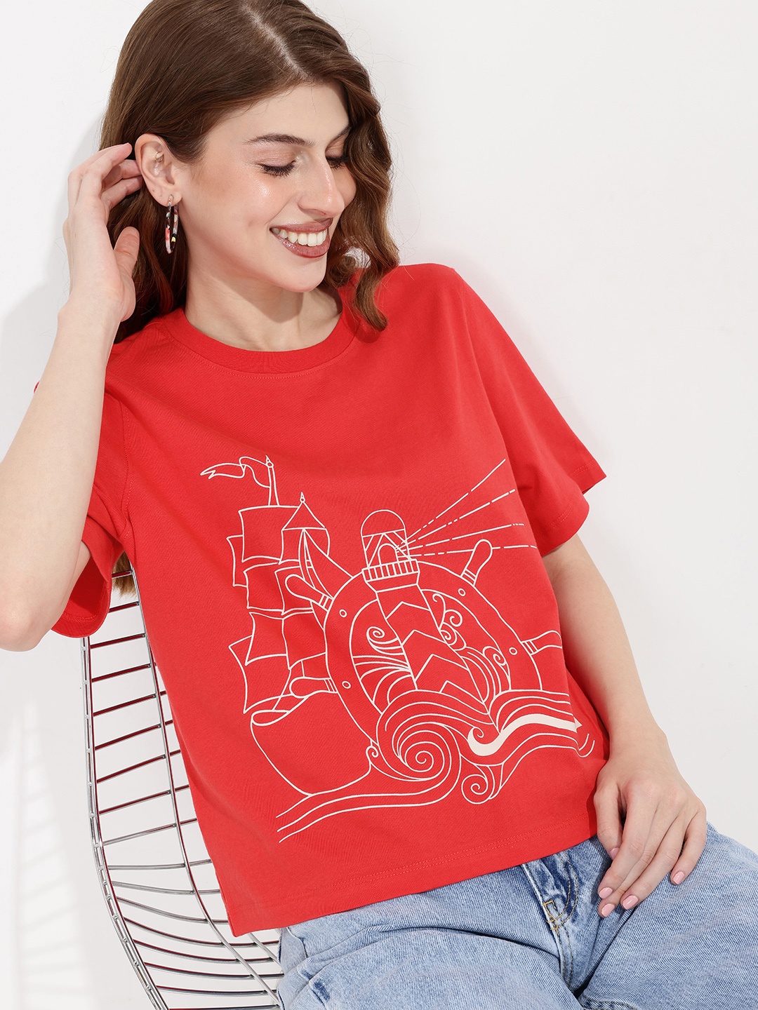 

DressBerry Casual Composure Nautical Boxy T-shirt, Red