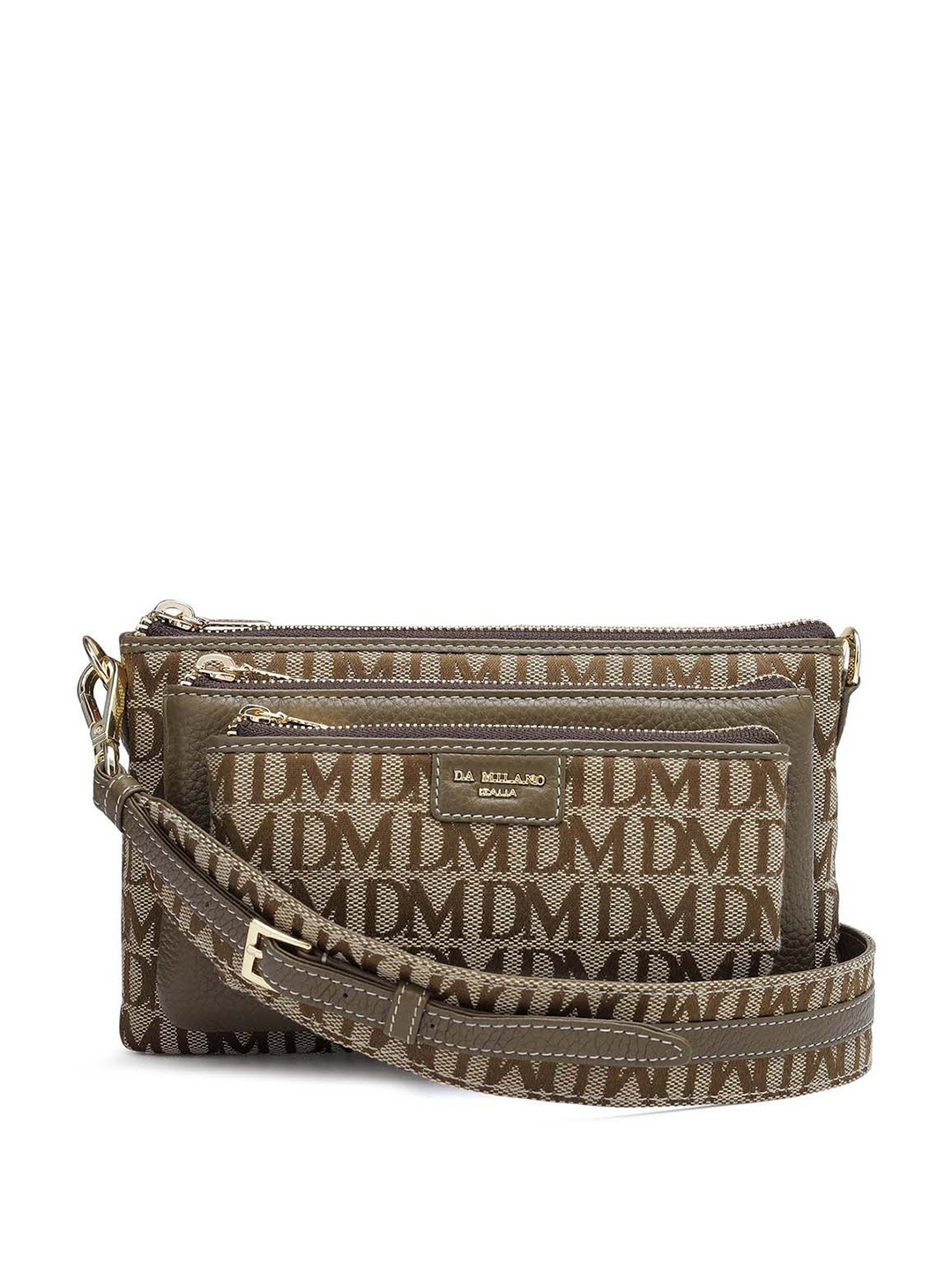

Da Milano Women Typography Textured Leather Envelope, Brown