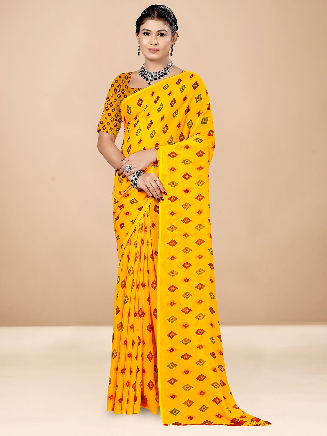 

Anouk Rustic Ethnic Motifs Poly Georgette Saree, Yellow