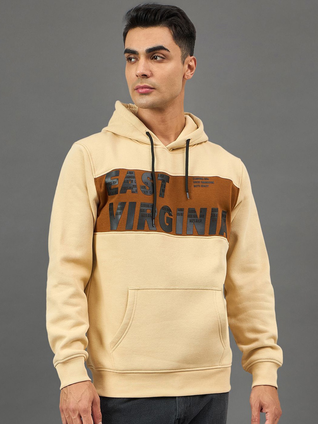 

Club York Men Colourblocked Hooded Sweatshirt, Beige