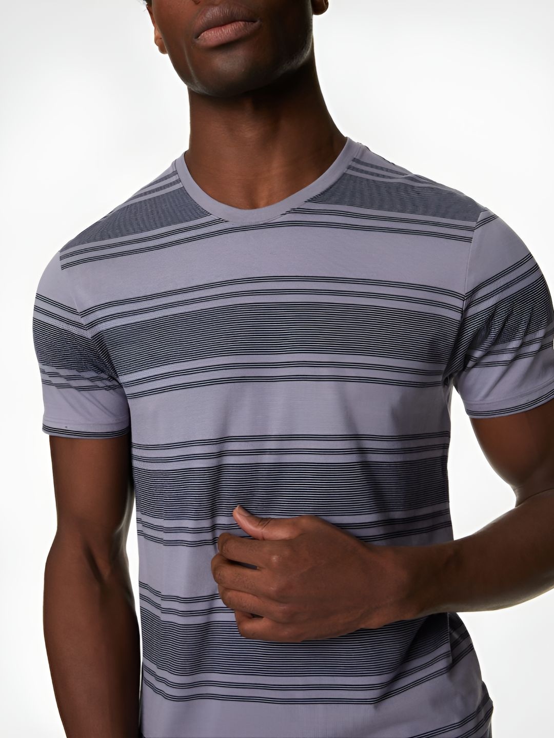 

Marks & Spencer Men Striped V-Neck Pockets T-shirt, Purple