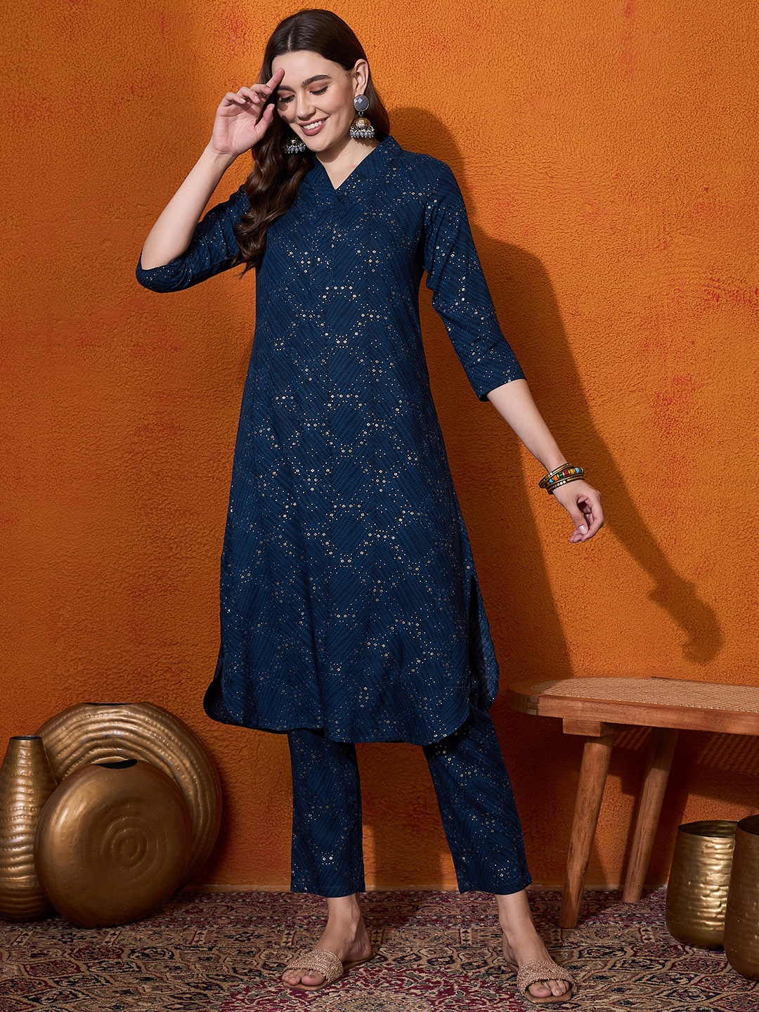 

Sangria Women Printed Straight Kurta With Trouser, Blue