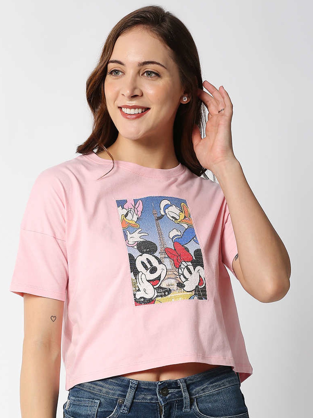 

Pepe Jeans Women Pink Printed Extended Sleeves T-shirt