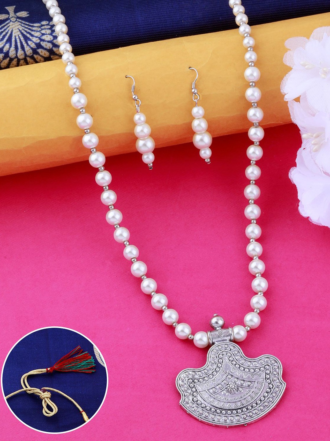 

Silver Shine Silver-Plated Pearls Beaded Jewellery Set