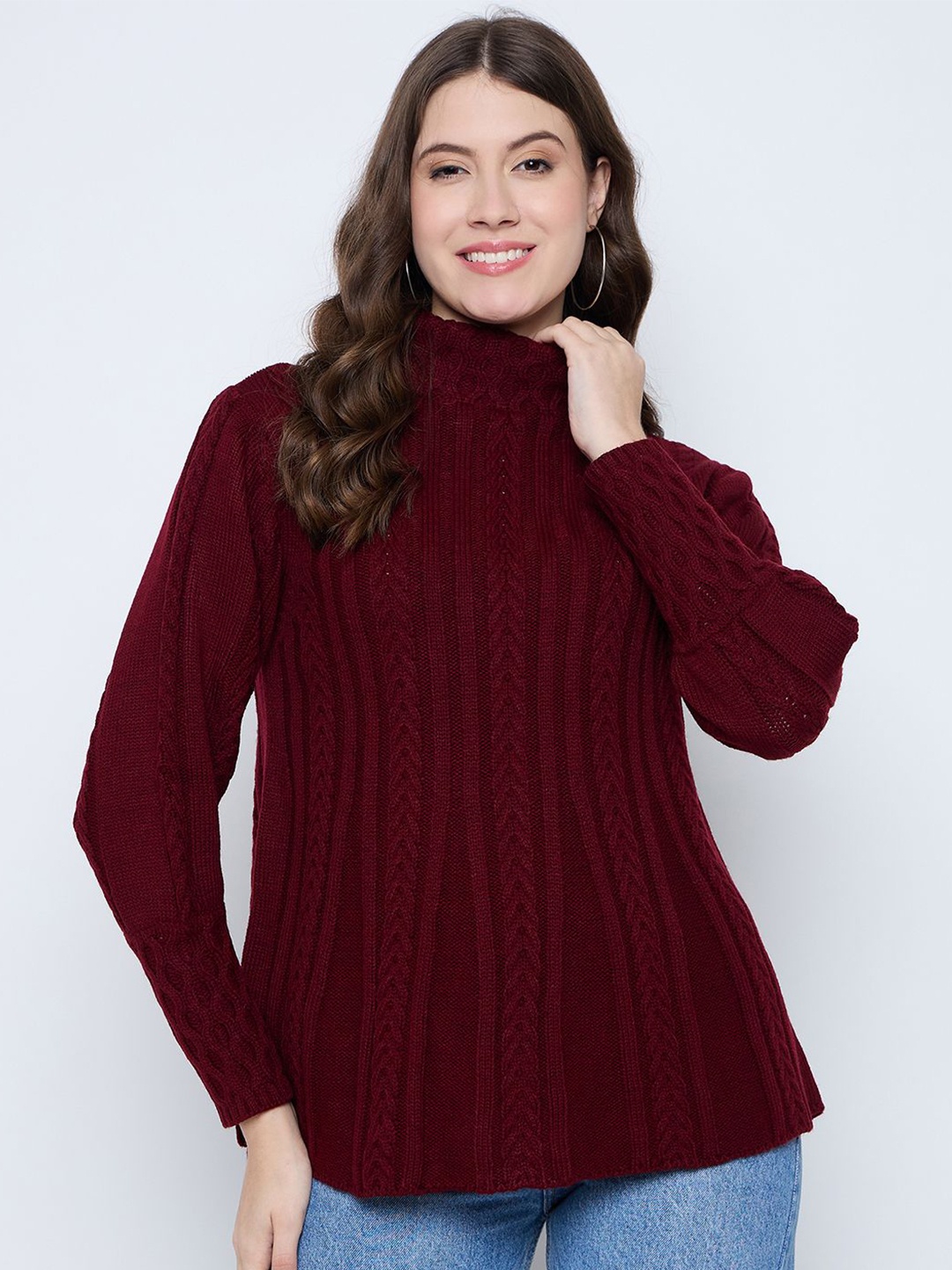 

Knitstudio Women Cable Knit Woollen Pullover, Maroon