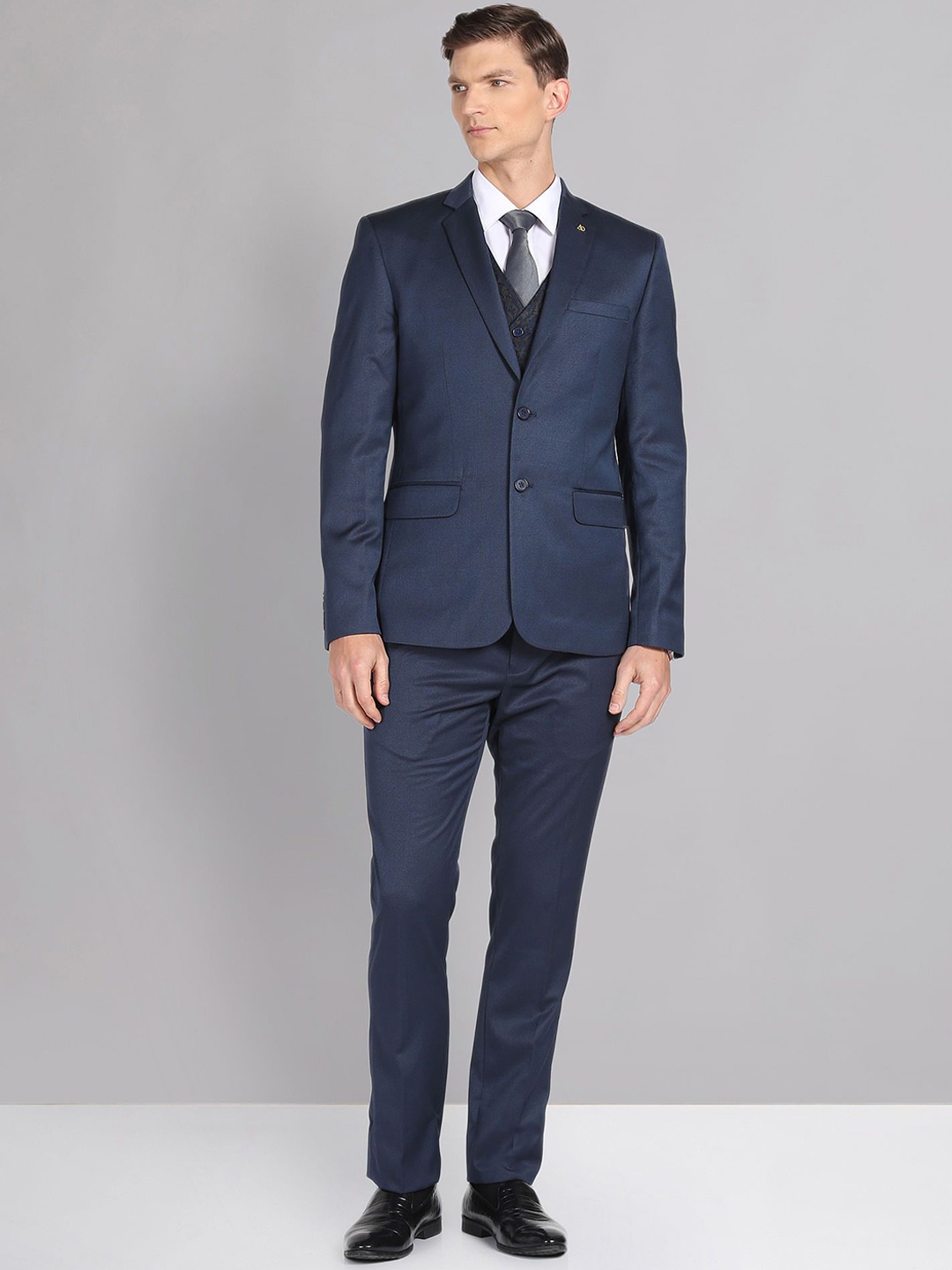 

AD By Arvind Men Single-Breasted Cotton 3-Piece Long Sleeves Formal Suit, Blue