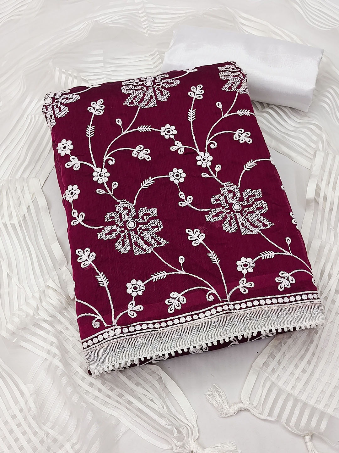 

Maroosh Embroidered Unstitched Dress Material, Magenta
