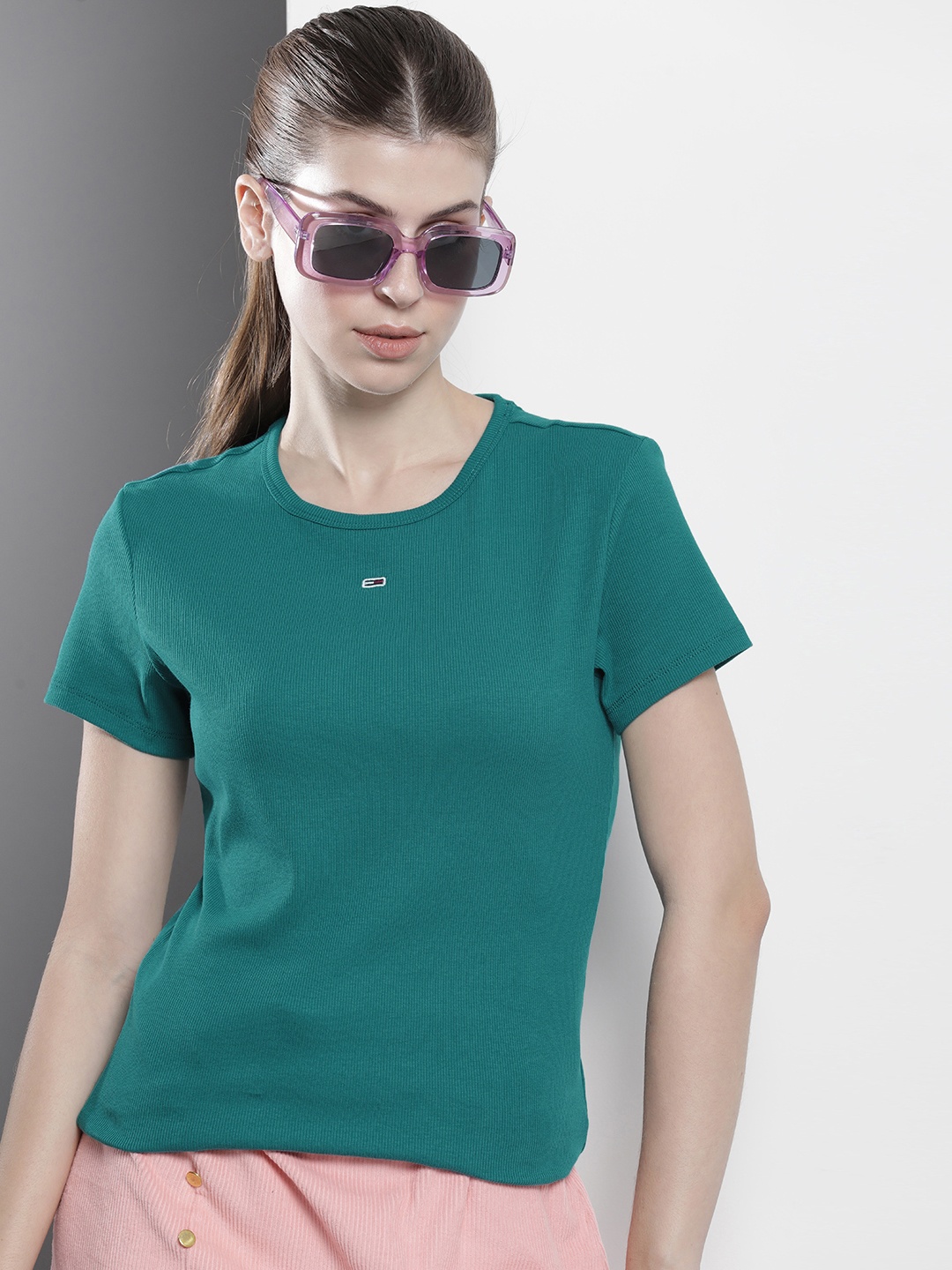 

Tommy Hilfiger Round Neck Ribbed Slim Fit T-shirt, Teal