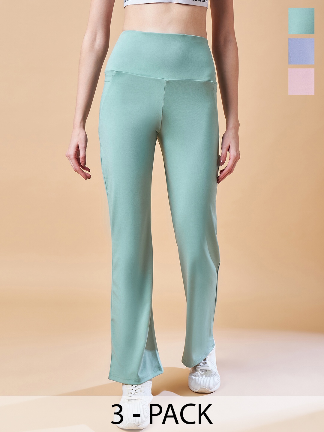 

COLOR CAPITAL Pack Of 3 High Rise Ankle-Length Gym Tights, Sea green