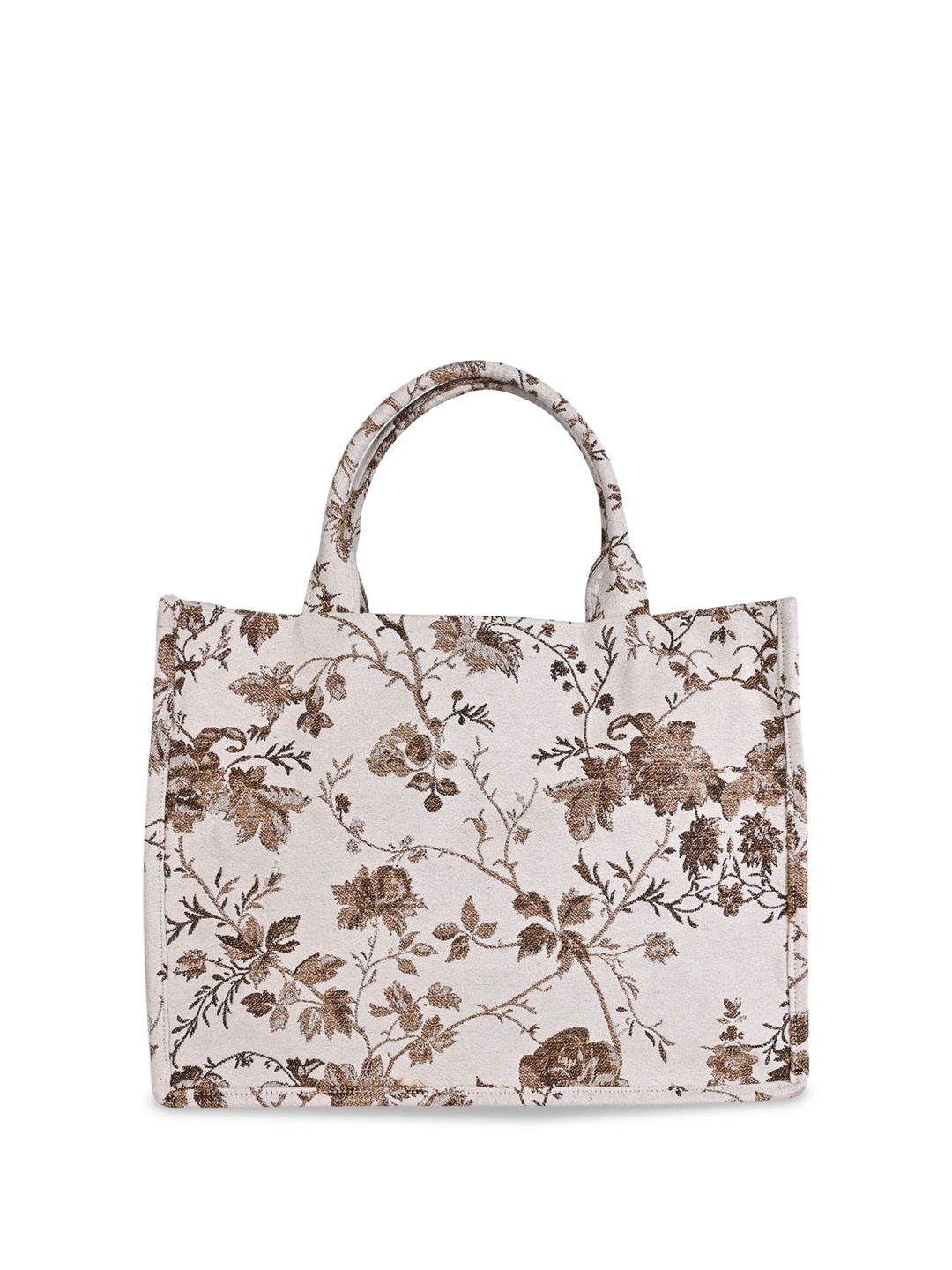 

INDIVIDUAL DESIGN tropical Pattern Jacquard Weave Structured Cotton Blend Handbag, Beige