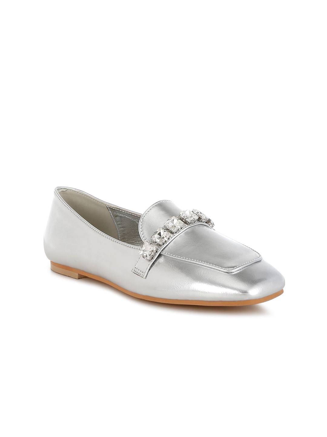 

RAG & CO Women Patent Leather Loafers, Silver