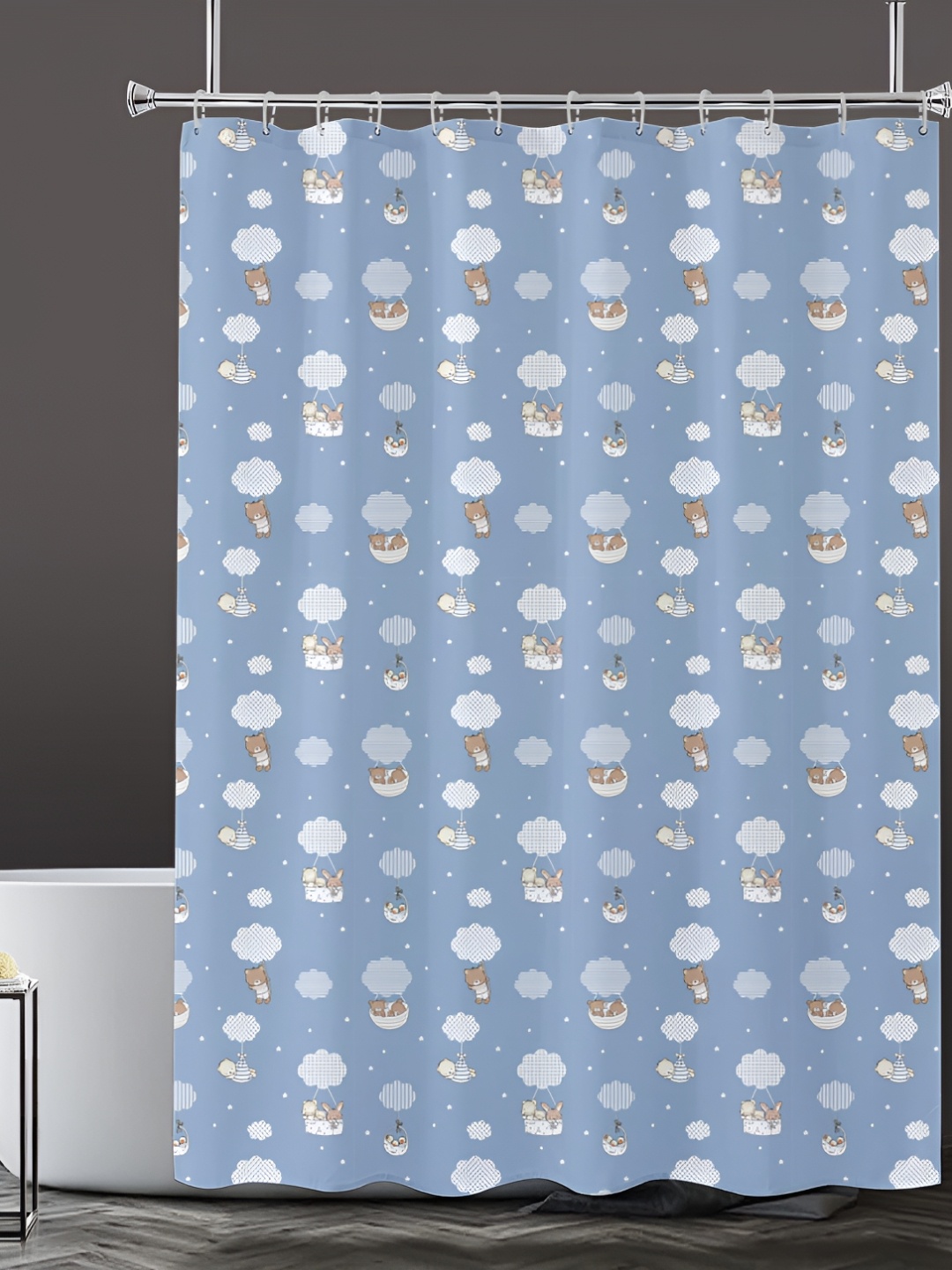 

Lushomes Blue & White Teddy Printed Shower Curtain