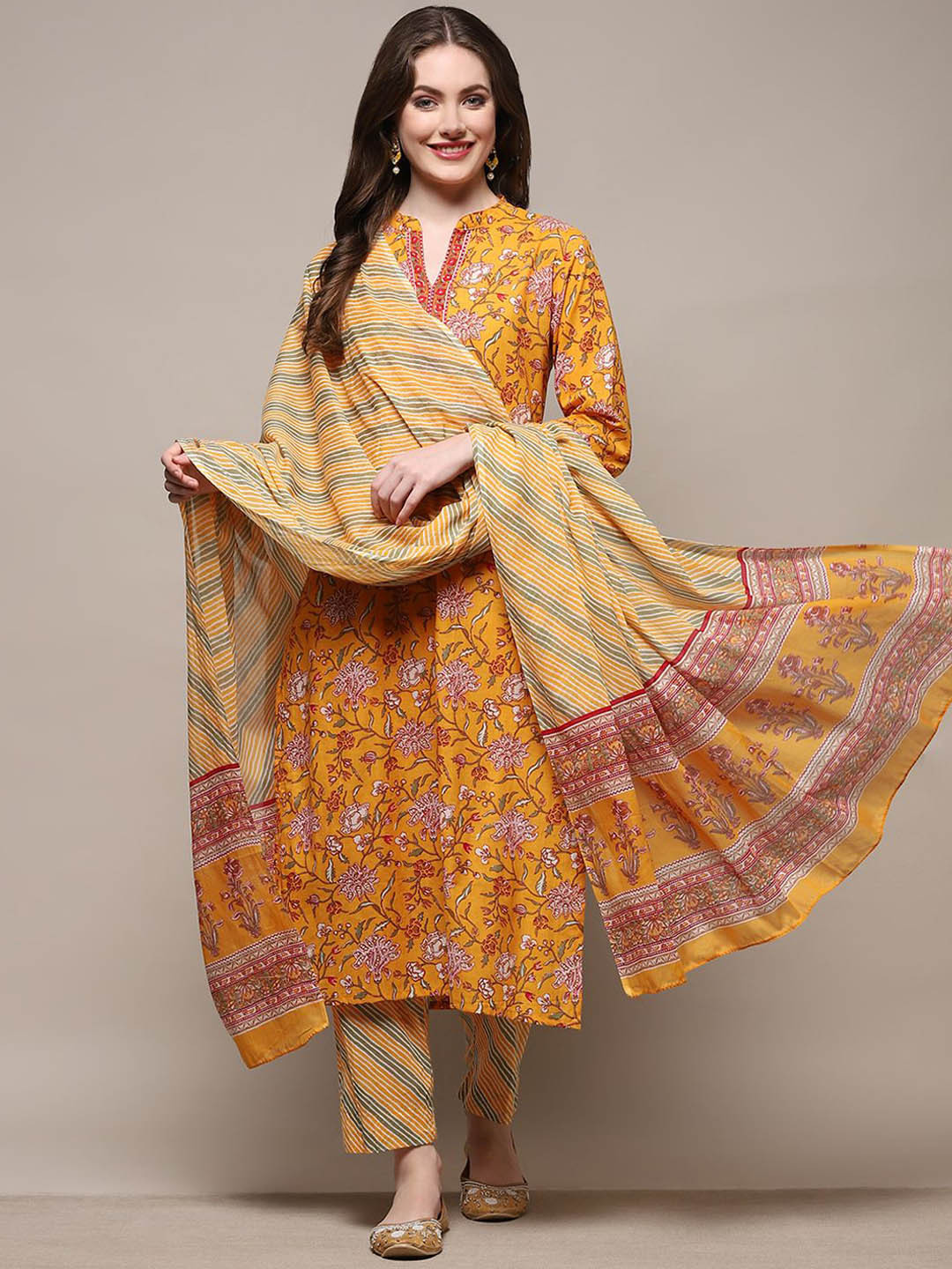 

Biba Floral Printed Pure Cotton Unstitched Dress Material, Yellow