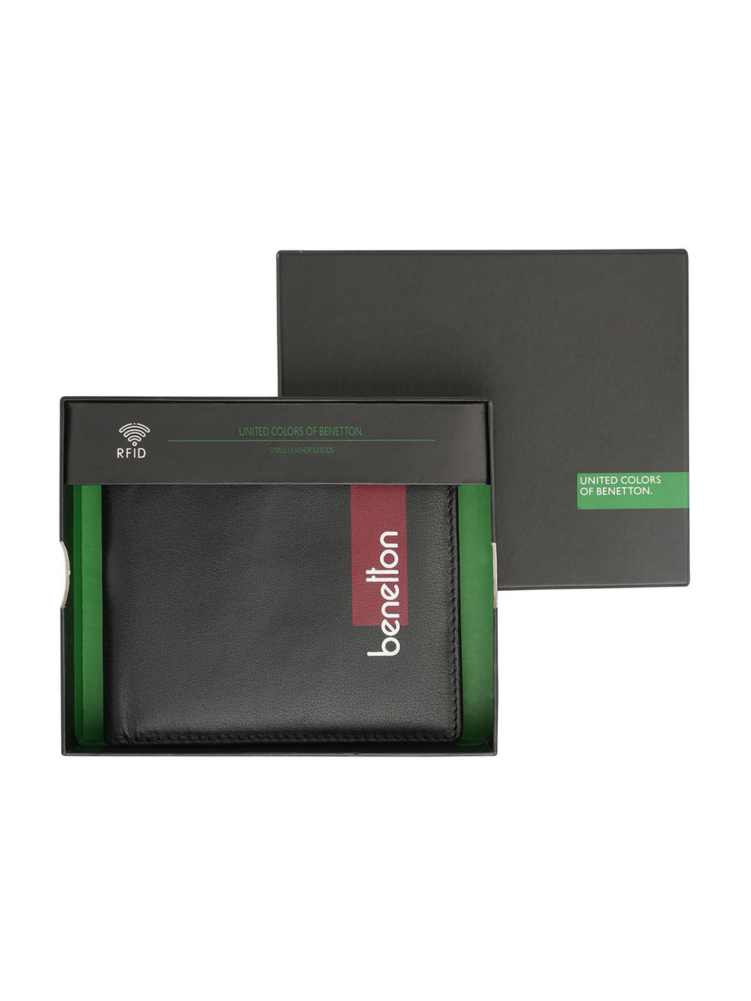

United Colors of Benetton Men Printed Leather Two Fold Wallet, Black