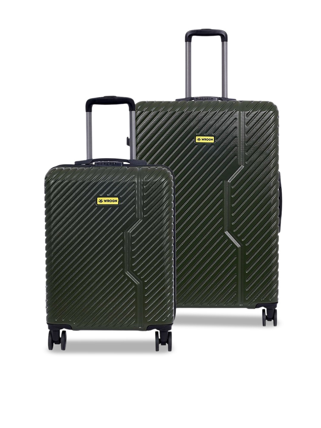 

WROGN Adults Set Of 2 Textured Hard-Sided Trolley Suitcase, Green